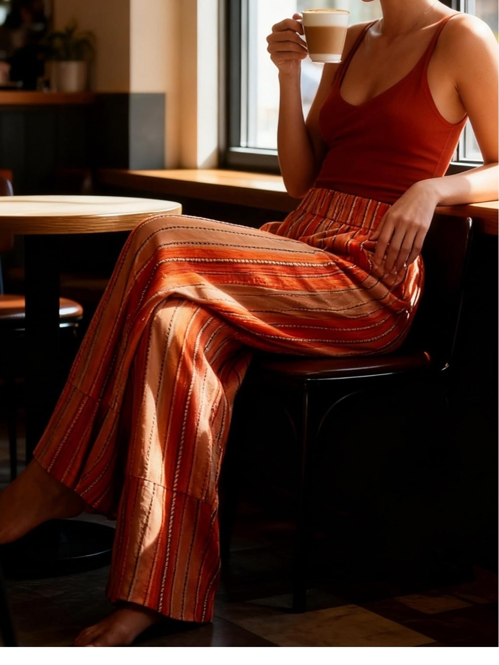 Printed Striped Wide Leg Pants Elastic Waist Summer Boho Palazzo Beach Vacation